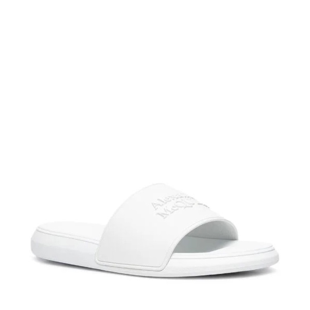 alexander mcqueen logo pool slides white